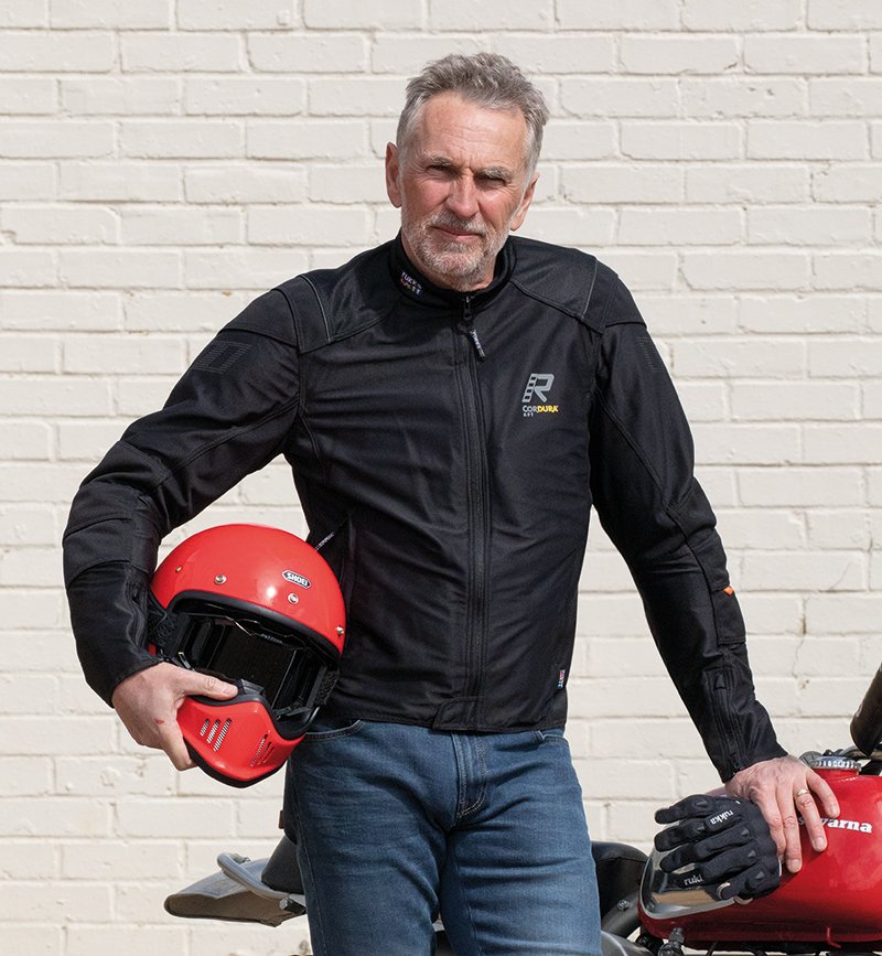 Guy wearing mesh textile motorcycle jacket